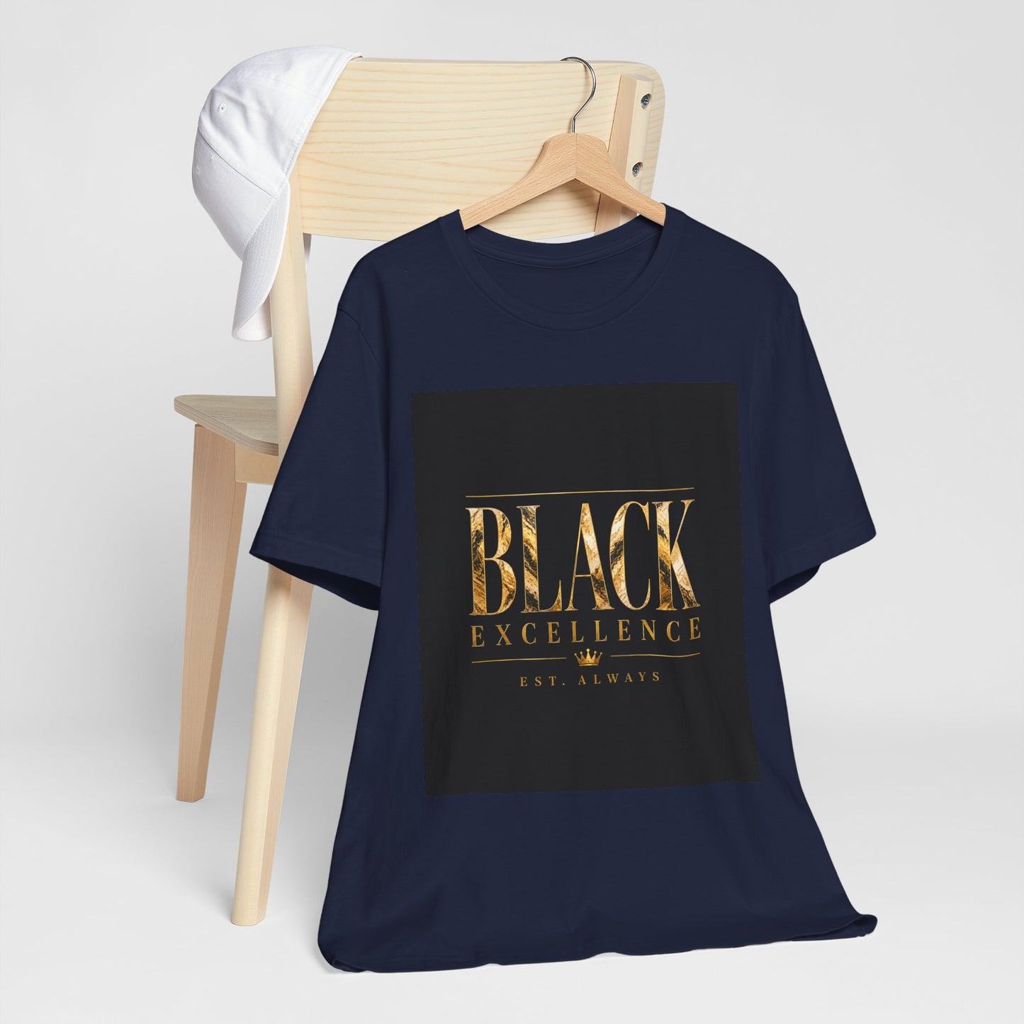 Black Excellence Tee — Gold Foil Graphic Short Sleeve Shirt