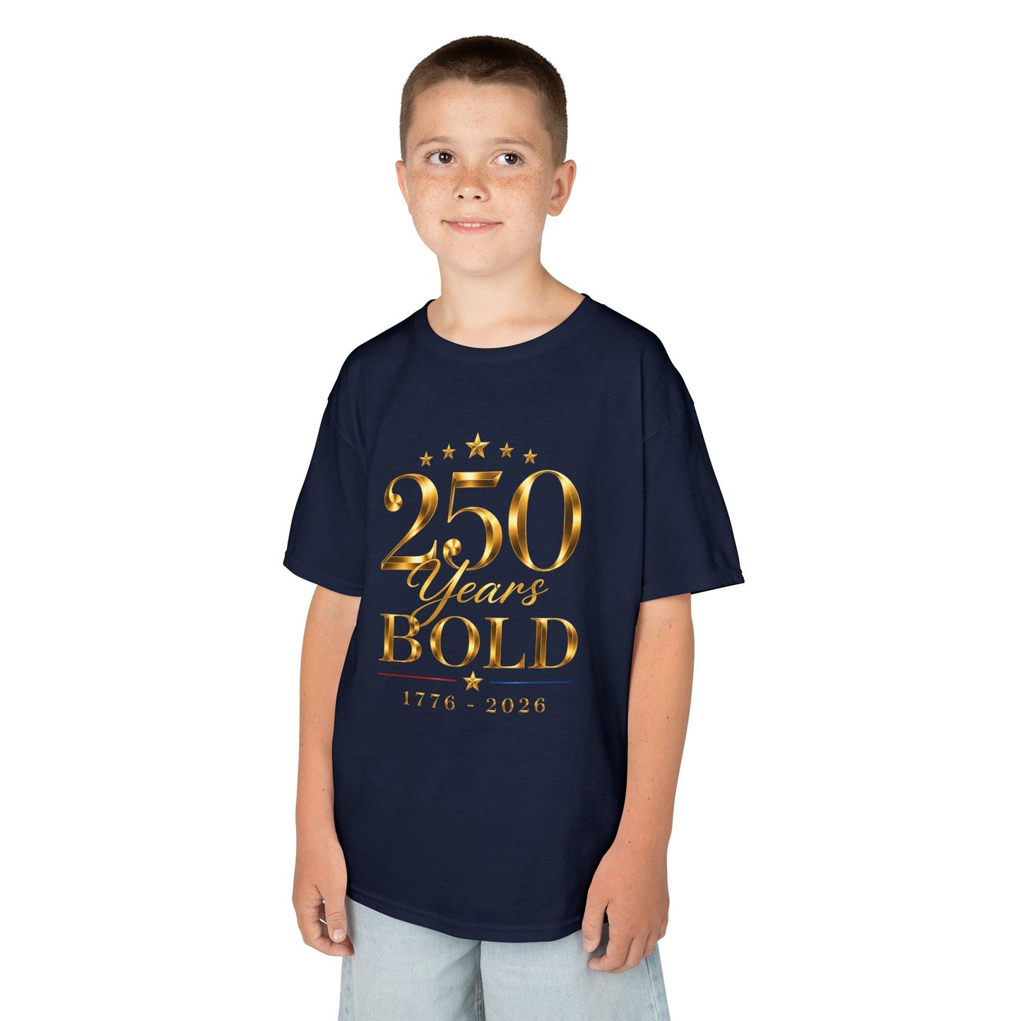 Kids Tee — "250 Years Bold" Gold Anniversary Graphic
