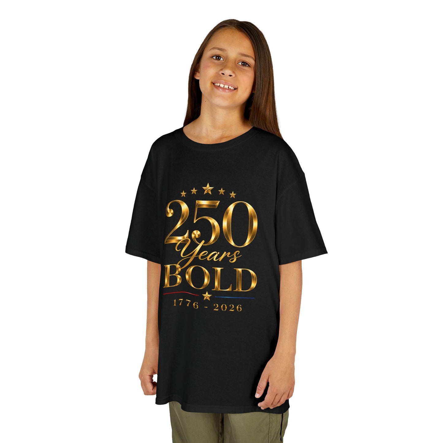 Kids Tee — "250 Years Bold" Gold Anniversary Graphic