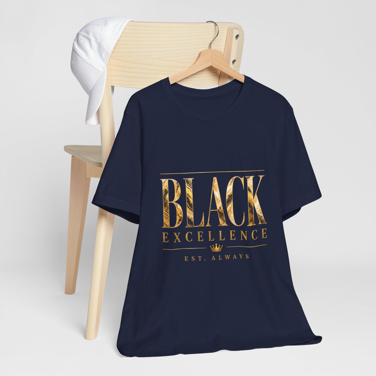 Black Excellence Tee — Gold Foil Graphic Short Sleeve Shirt