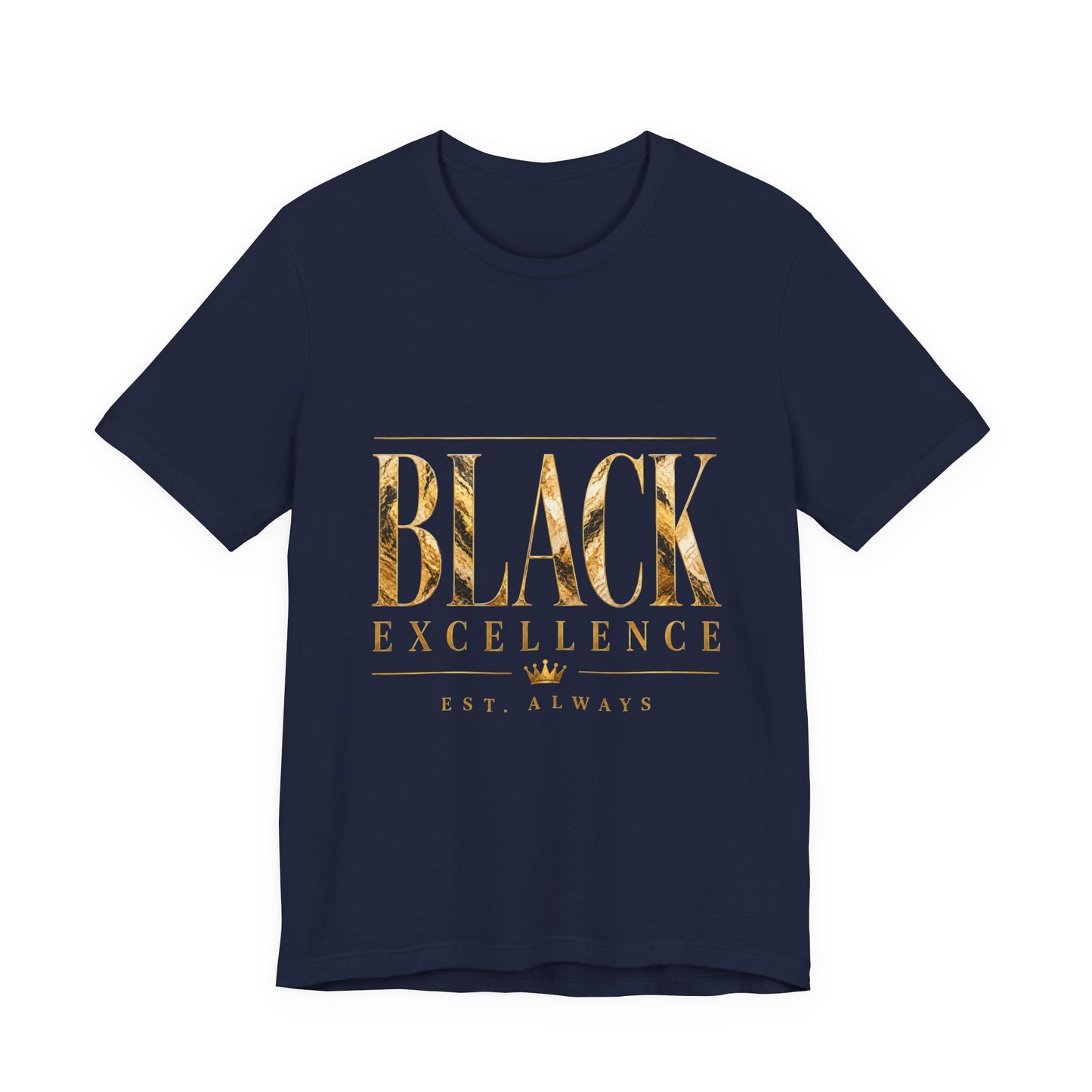 Black Excellence Tee — Gold Foil Graphic Short Sleeve Shirt