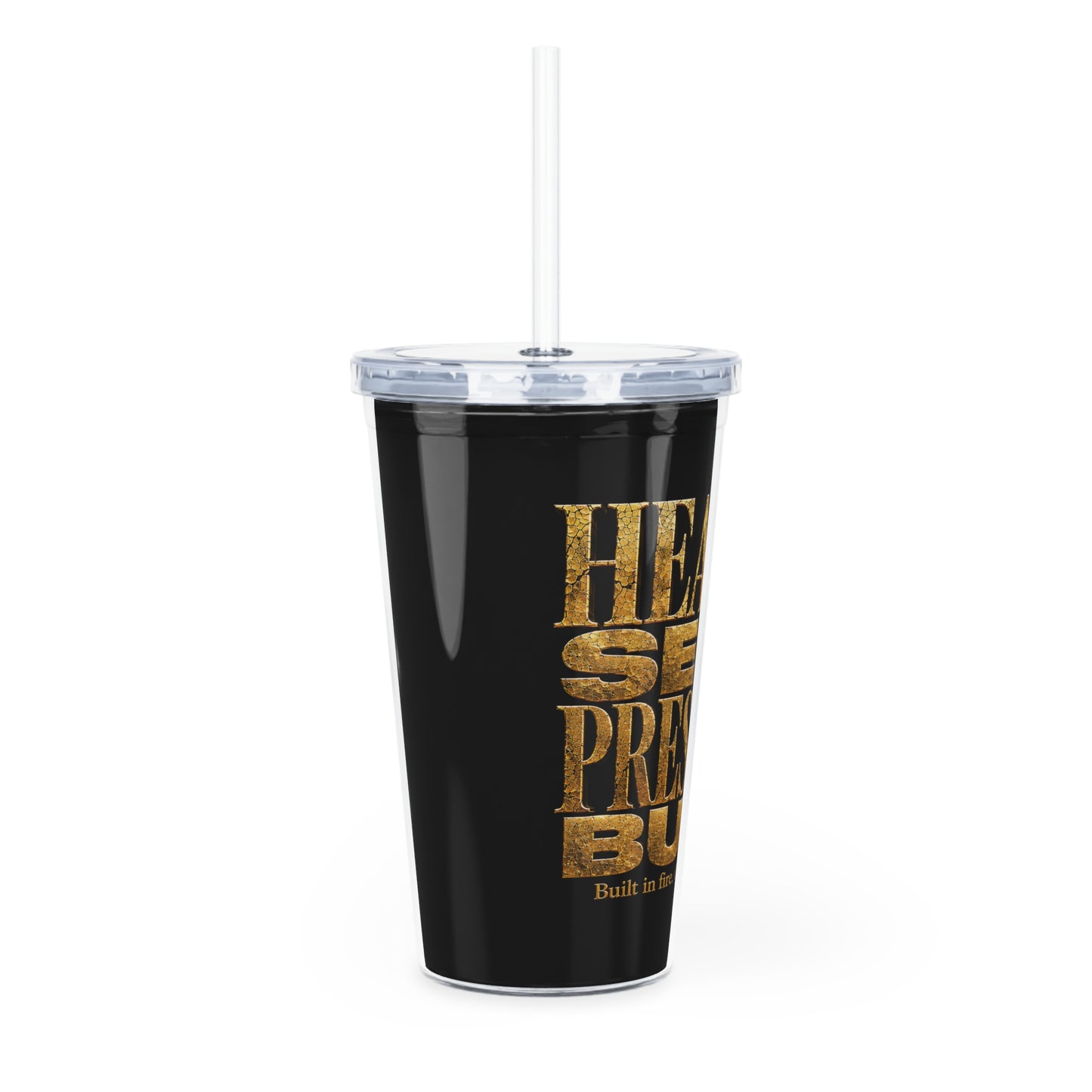 Gold Foil Scripture Tumbler with Straw — "Heaven-Sent, Pressure-Built" Christian Drink Cup