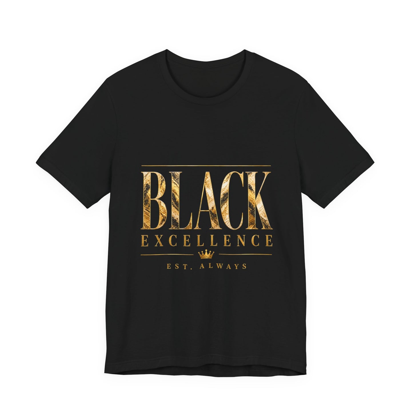 Black Excellence Tee — Gold Foil Graphic Short Sleeve Shirt