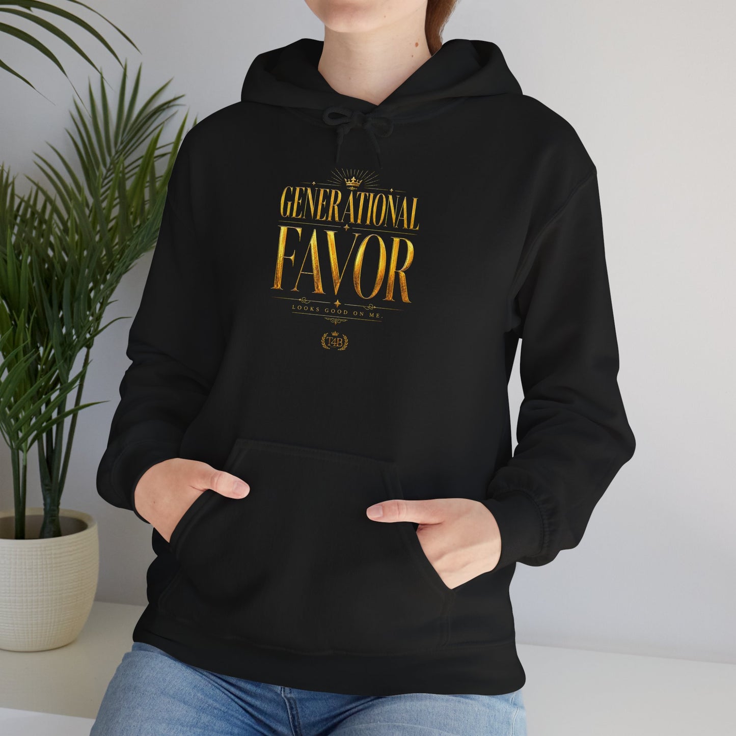 Generational Favor Hoodie — Inspirational Gold Script Hooded Sweatshirt