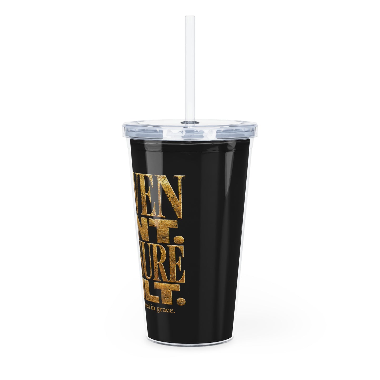 Gold Foil Scripture Tumbler with Straw — "Heaven-Sent, Pressure-Built" Christian Drink Cup