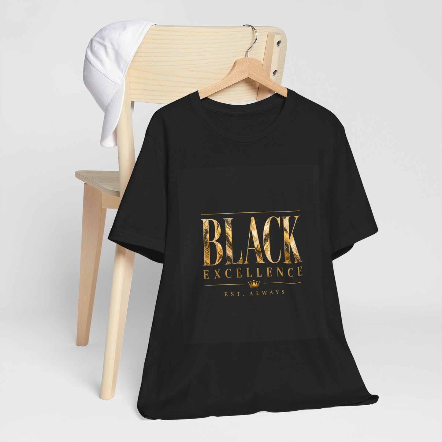 Black Excellence Tee — Gold Foil Graphic Short Sleeve Shirt