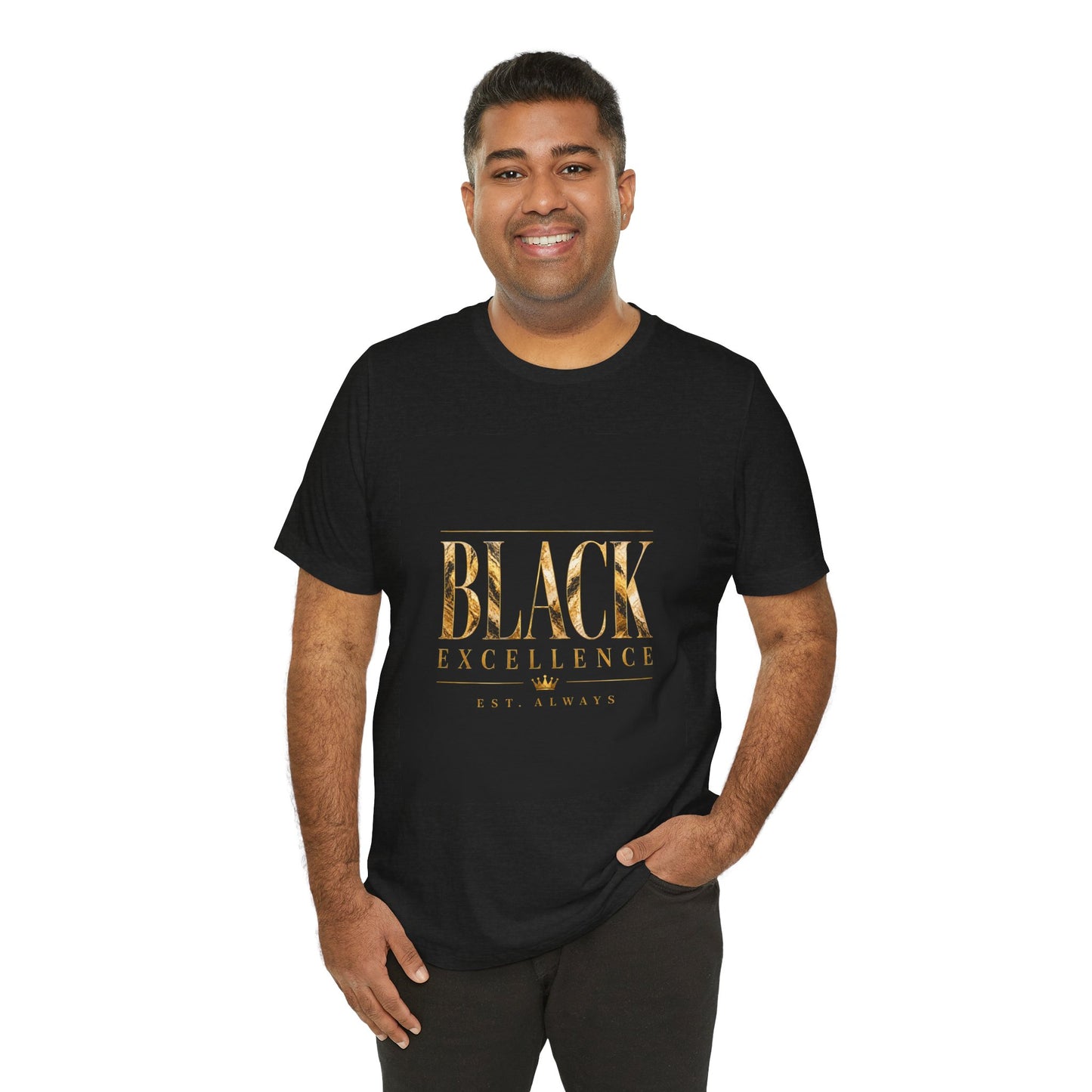 Black Excellence Tee — Gold Foil Graphic Short Sleeve Shirt