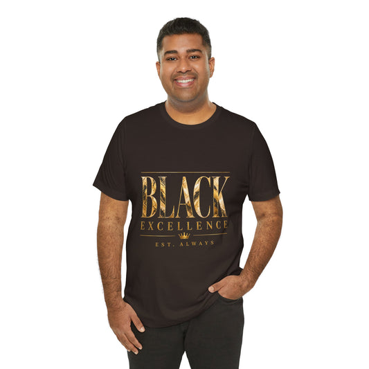 Black Excellence Tee — Gold Foil Graphic Short Sleeve Shirt