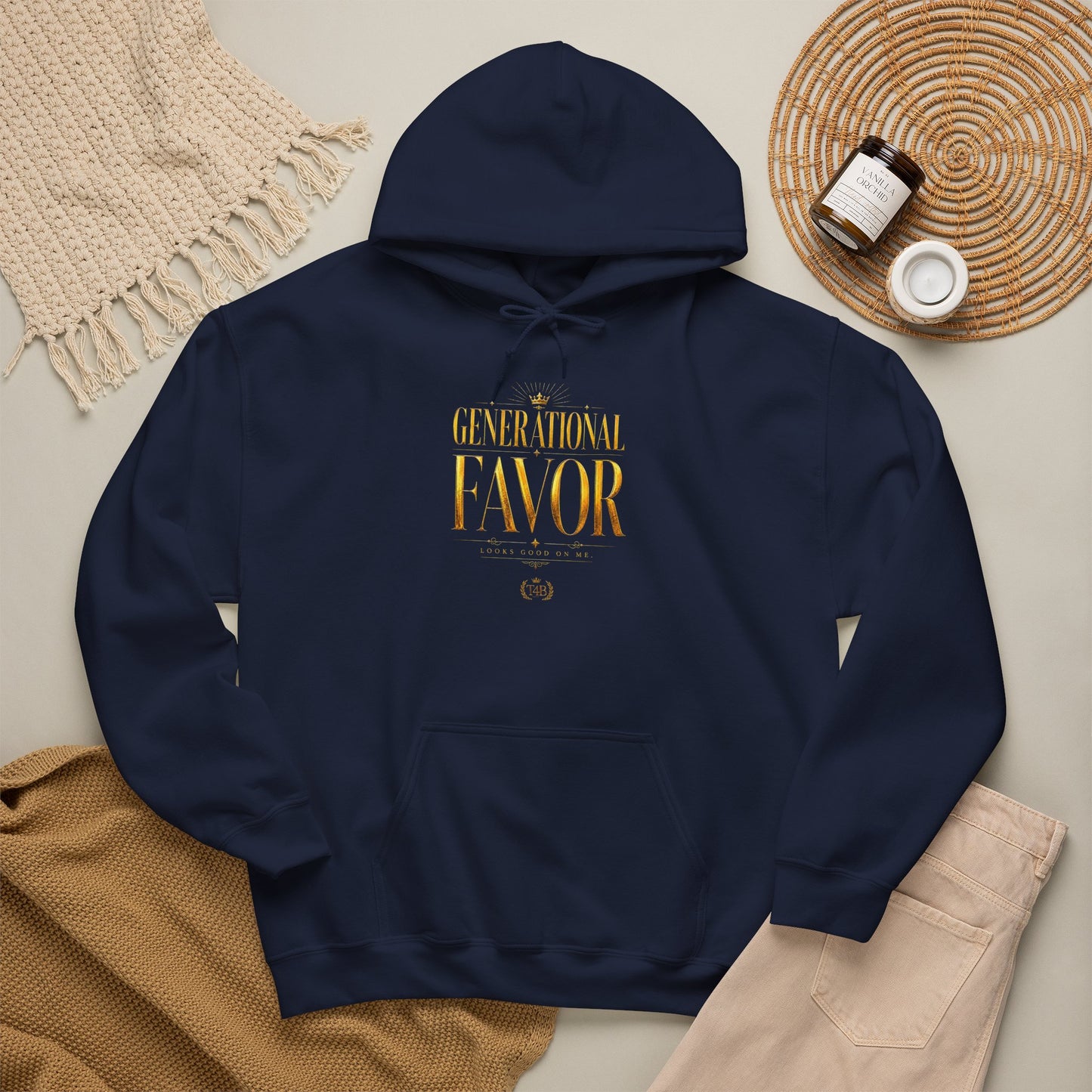 Generational Favor Hoodie — Inspirational Gold Script Hooded Sweatshirt