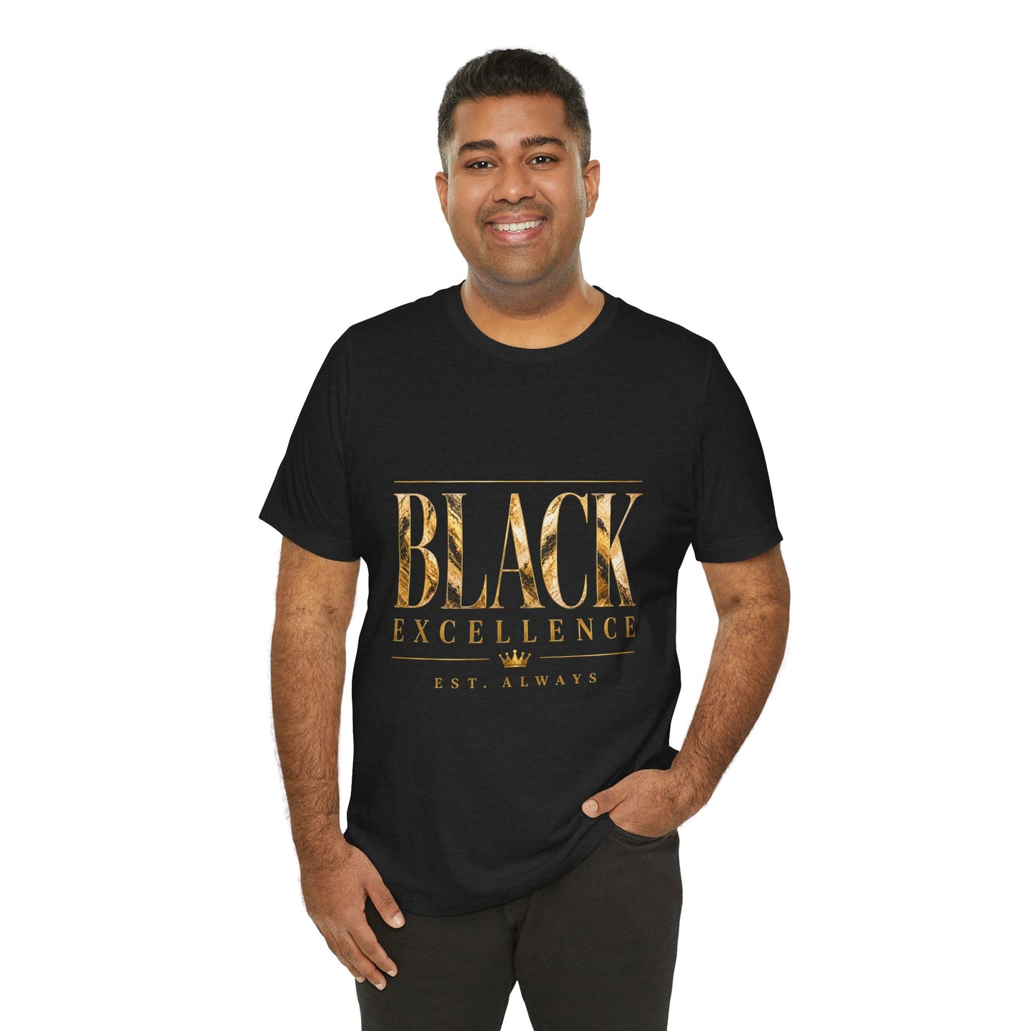 Black Excellence Tee — Gold Foil Graphic Short Sleeve Shirt