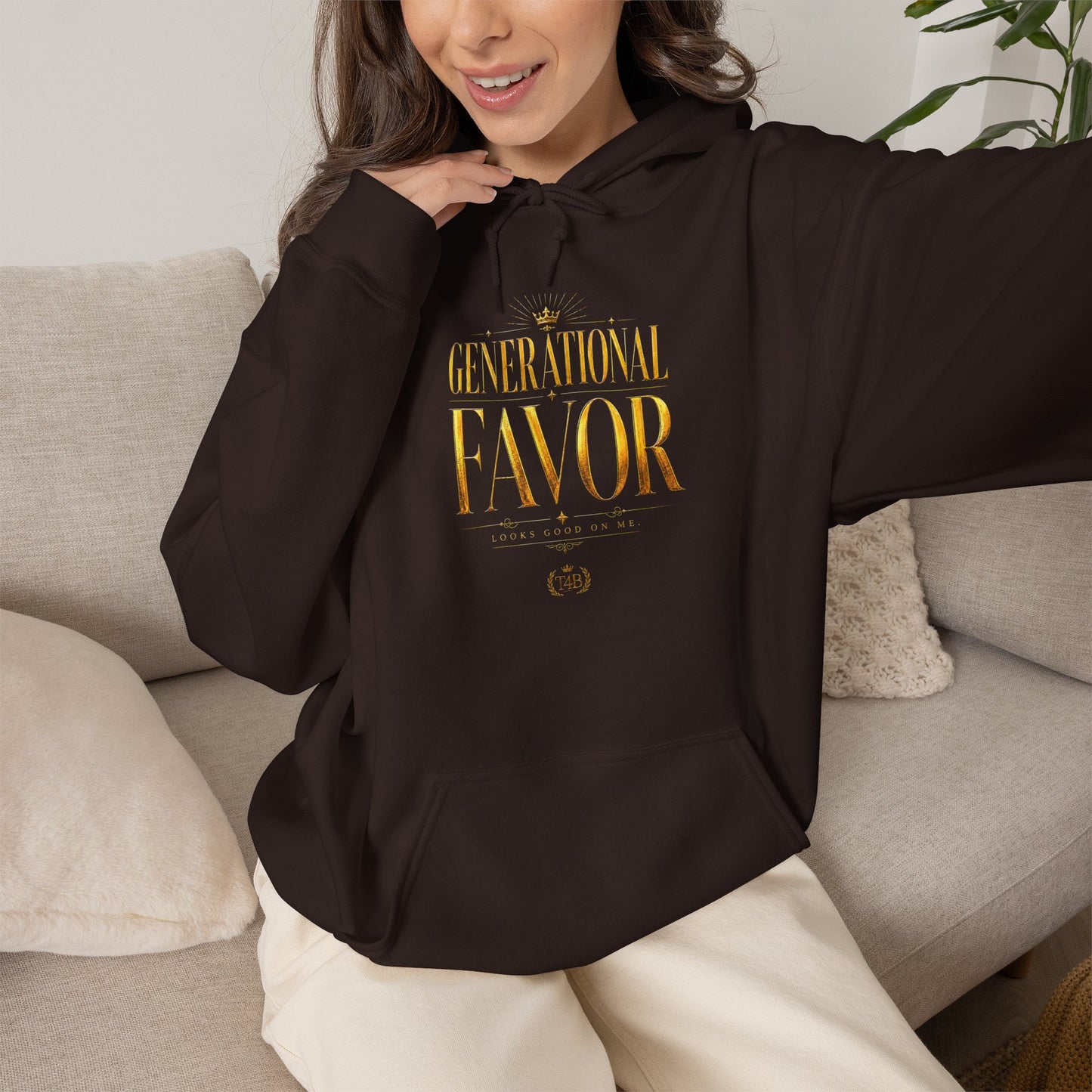 Generational Favor Hoodie — Inspirational Gold Script Hooded Sweatshirt