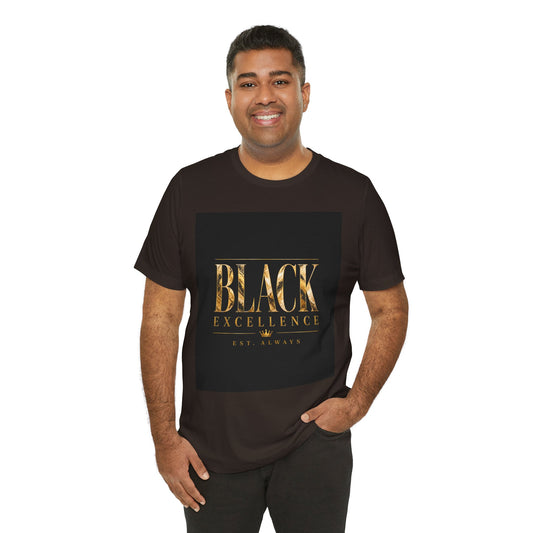 Black Excellence Tee — Gold Foil Graphic Short Sleeve Shirt
